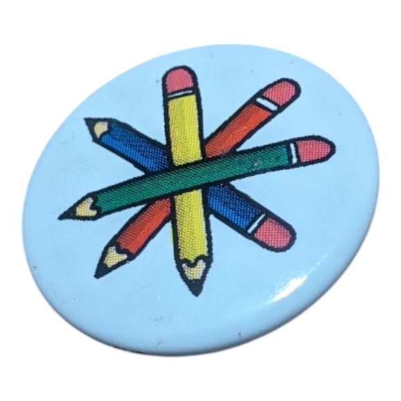Vintage American Girl School Pencil Pinback Button Pleasant Company 1995 - Picture 1 of 3